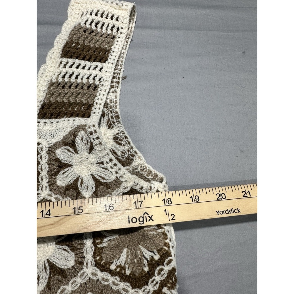 REBELLION AGAIN Crochet Crop Top Brown & Cream Size M Cottage Core Hippie Boho - Picture 4 of 7